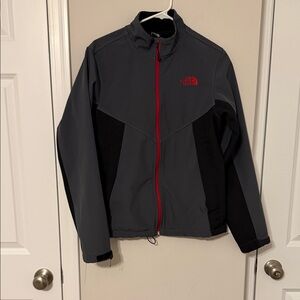 The North Face Men's Gray and Black Jacket with Red Accents